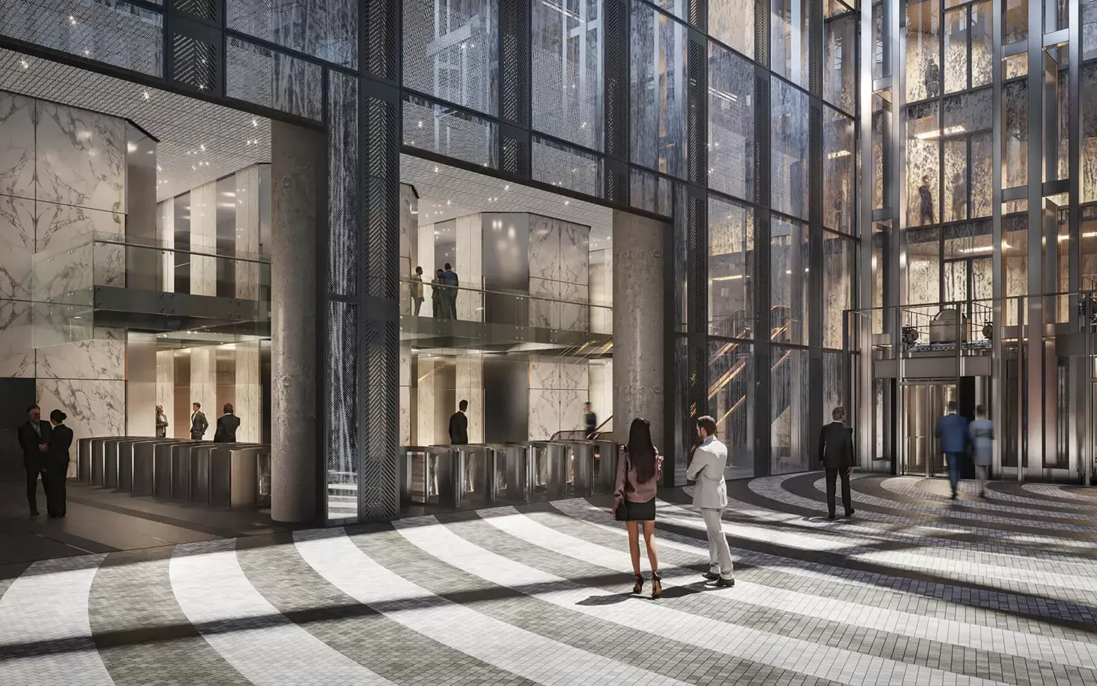 Мраморное лобби Space Tower с турникетами